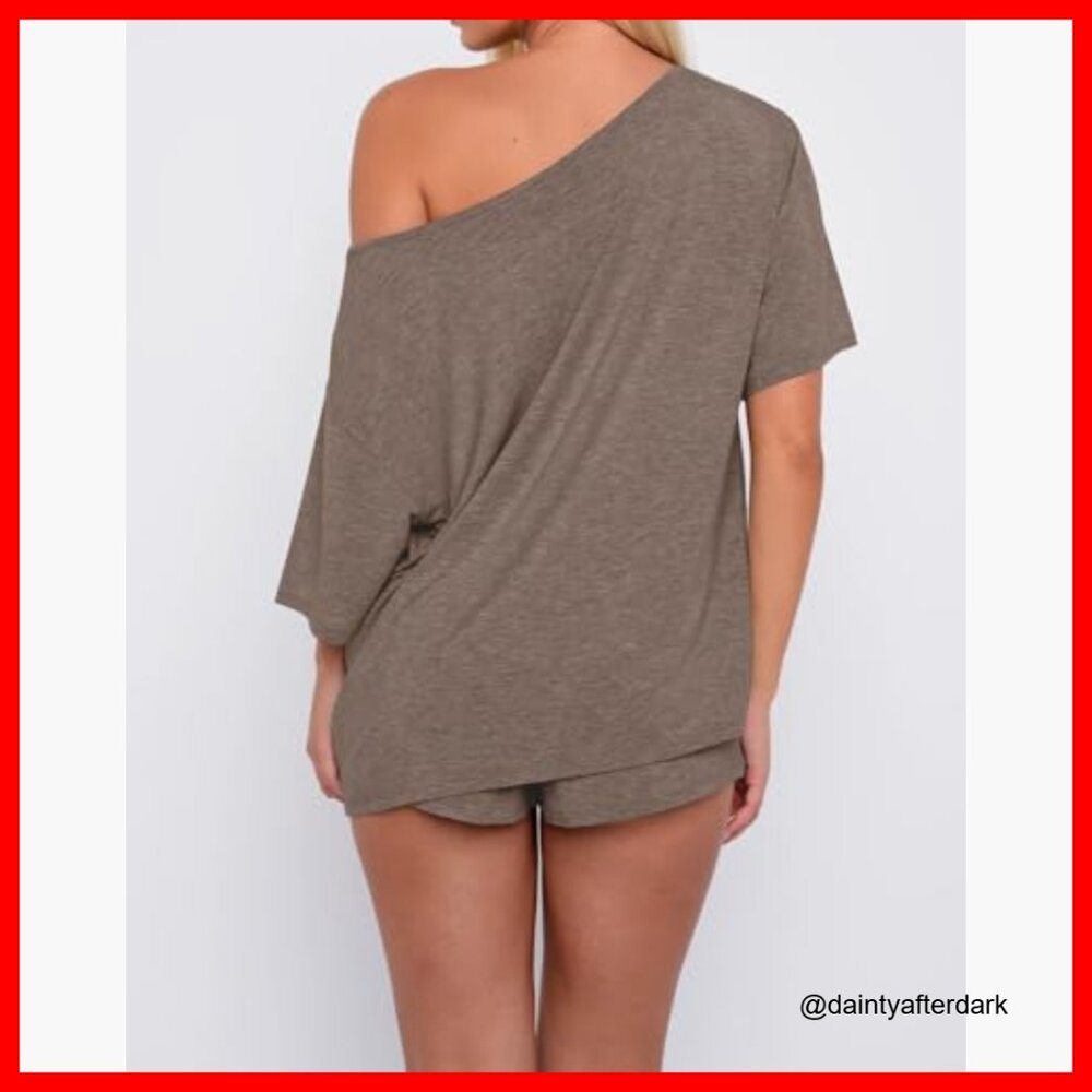 Off Shoulder Polyester Blend Pajama Set Lounge Sl… - image 4